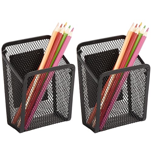 Sanpaint Magnetic Black Mesh Locker Cups, Organizational Supplies (1 Basket, 2 Packs Black)