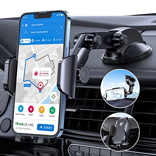 LK Phone Holder for Car,Dashboard Windshield Air Vent Universal 3 in1 Car Phone Holder Mount Compatible for iPhone 15 Pro 14 13 12 11 Max XS X XR 8, Samsung Galaxy S23 S22 S21 All Mobile Smartphone