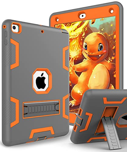 TOPSKY Case for New iPad 9.7 2018,iPad 6th/5th Generation Case,Three Layer Shockproof Defender Protective Case Cover for Apple iPad 9.7 2017/2018 A1893 A1954 A1822 A1823,Grey Orange