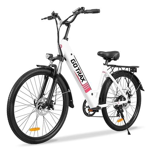Gotrax Endura 26' Electric Bike with 28 Miles (Pedal-assist1) by 36V Battery, 15.5Mph Power by 250W, 3 Pedal-Assist Levels & Adjustable Seat, 7-Speed & Front Shock Absorber for Adult Bicycle White
