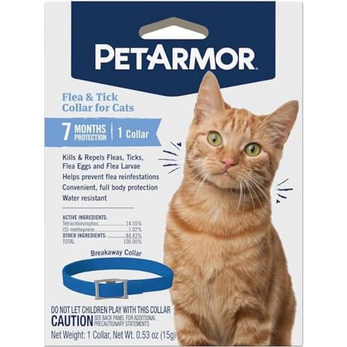 PetArmor Flea & Tick Collar for Cats, Kills Fleas & Ticks, Long Lasting Protection for 6 Months, Water Resistant, One Size Fits All, 1 Collar