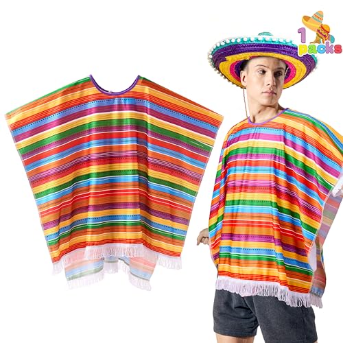 JOYIN Cinco de Mayo Fiesta Serape Poncho Costume for Adults and Kids Fiesta Event, Colorful Theme Fun and Festive Celebrations, Party Favor (Sombrero NOT INCLUDED)