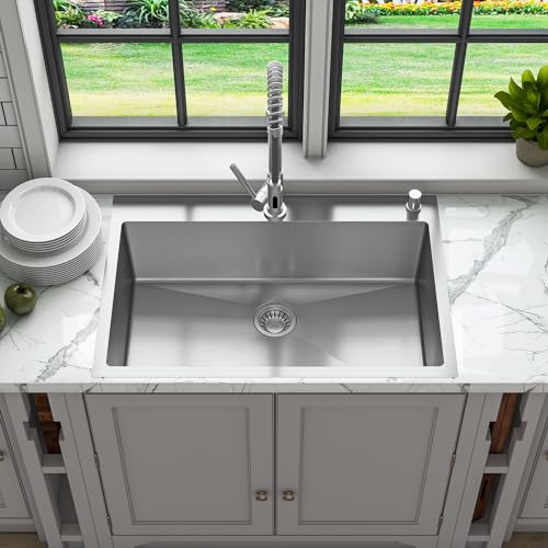 Sinber 33' x 22' x 9' Drop In Single Bowl Kitchen Sink with 18 Gauge 304 Stainless Steel Satin Finish HT3322S-S-9 (Sink Only)