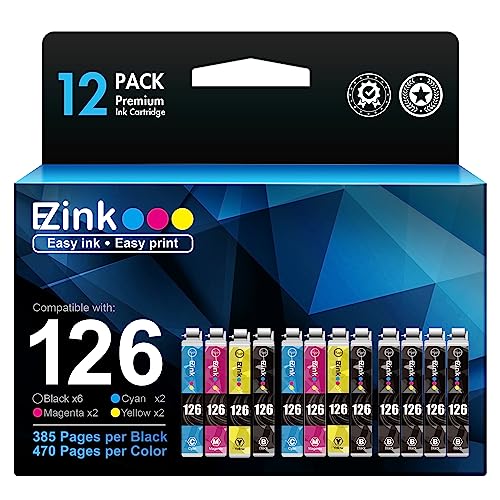 E-Z Ink (Remanufactured Ink Cartridge Replacement for Epson 126 T126 to use with WorkForce 435 520 545 635 645 WF-3520 WF-3530 WF-3540 WF-7010 WF-7510 (6 Black,2 Cyan,2 Magenta,2 Yellow) 12 Pack