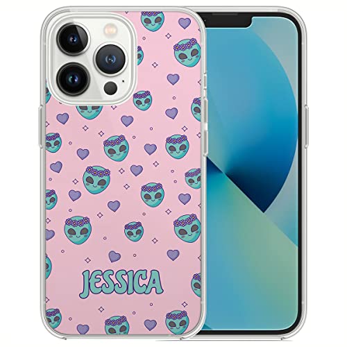 Somlatic Custom Phone Case Alien Phones Cases Cover Personalized Alien Pattern Covers with Name Compatible with iPhone 14 13 12 11 XR X XS 8 7 Plus Mini Pro Max