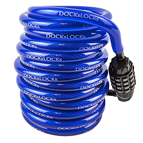 DocksLocks Weatherproof Coiled Security Cable Lock (5ft to 25ft lengths) with Resettable Combination, Anti-Theft Protection for Kayaks, Bikes, Paddleboards, Scooter, Equipment, Bicycles and More 10ft