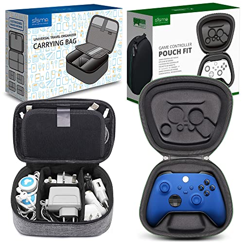 sisma Charging Cords Chargers Battery Travel Organizer (Grey) + Xbox Series X|S Controller Travel Case (Black)