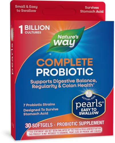Nature's Way Complete Probiotic Pearls, Supports Digestive Balance*, 1 Billion Live Culture, Supplement for Men and Women, No Refrigeration Required, 30 Softgels (Packaging May Vary)