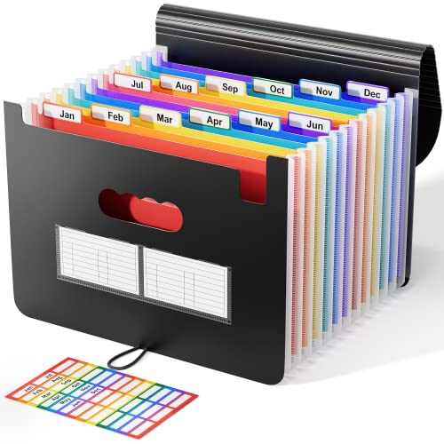 ABC life Accordian File Organizer,12 Pockets Expanding File Folder,Portable Expandable Filing Box,Desktop Accordion Folders,Plastic Colored Paper Document Paperwork Receipt Organizer(A4/Letter Size)