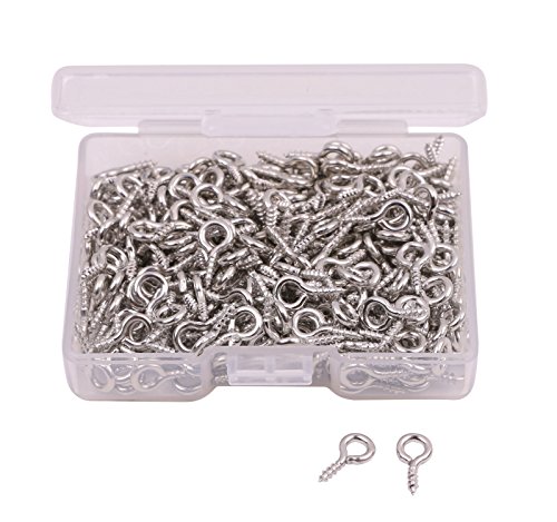 Shapenty 300PCS Mini Metal Hoop Peg Screw Eye Pin Hook for Arts & Crafts Projects, Cork Top Bottles, DIY Jewelry Making Findings, Charm Bead, 10 x 4.5mm (Silver)