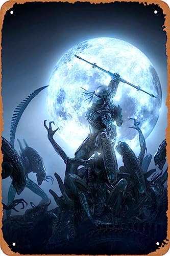 Alien Vs Predator Movie Poster Vintage Tin Sign Retro Metal Sign for Cafe Bar Office Home Wall Decor Gift 12 X 8 inch