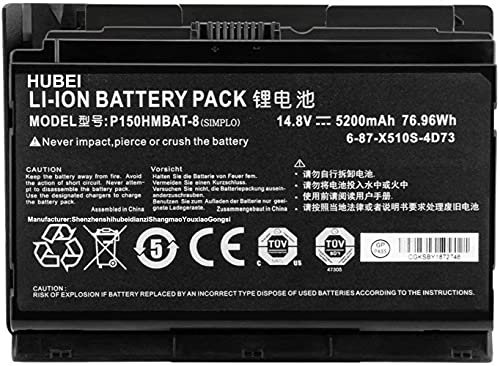 P150HMBAT-8 X510S 6-87-X510S-4D71 6-87-X510S-4D72 6-87-X510S-4D73 6-87-X510S-4D74 6-87-X510S-4J71 6-87-X510S-4J72 Laptop Battery Replacement for CLevo P150SM P150HM Sager NP8268-S (14.8V 76.96Wh)