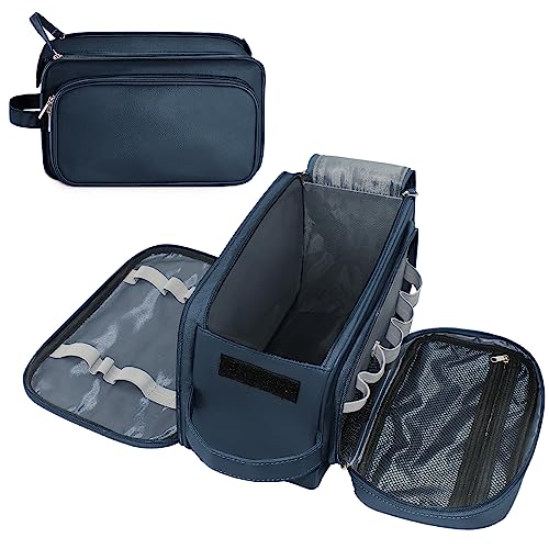 Buruis Extra Large Toiletry Bag for Men, Travel Toiletry Organizer Dopp Kit Water-resistant Shaving Bag, PU Leather Cosmetic Organizer Bathroom Shower Bag for Toiletries, Grooming, Accessories (Blue)
