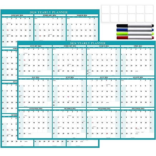 32' x 48' Exellewis 2024 Wall Calendar Erasable, Wet & Dry Erase Wall Large Laminated Annual Yearly Planner- 12 Month Horizontal/Vertical Calendar January to December for Easy Planning, Organizing