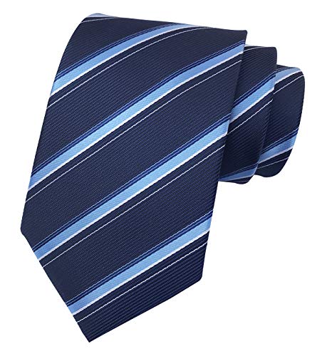 Men's Navy Blue Ties Ribbed Striped Patterned Graduation Student Silk Neckties
