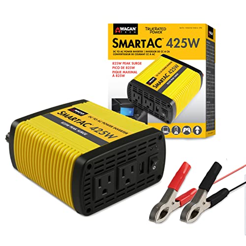 Wagan EL3706 425W Power Inverter 425W TrueRated Continuous 825W Surge PowerAC to DC 12V to 110V AC Inverter with 2 AC Outlets and 2A USB Charging Port