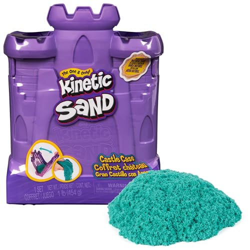 Kinetic Sand, Castle Case with 1lb Teal Play Sand, Multipurpose Play Space and Storage Container, Sensory Toys for Kids Ages 3 and up