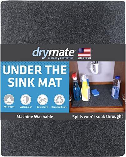 Drymate Premium Under Sink Mat, Waterproof Cabinet Protection Mats for Kitchen & Bathroom, Absorbent Shelf Liners, Slip-Resistant, Non-Adhesive, Machine Washable (USA Made)(24”x29”)(Charcoal)