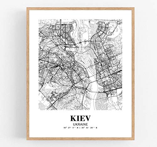 Eleville 8X10 Unframed Kiev Ukraine City View Abstract Road Modern Map Art Print Poster Wall Office Home Decor Minimalist Line Art Hometown Housewarming wgn363