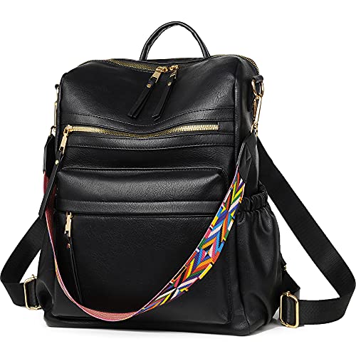 Dora & Liz Women Backpack Purse Fashion Leather Designer Ladies Convertible Travel College Shoulder Bags with Colorful Strap