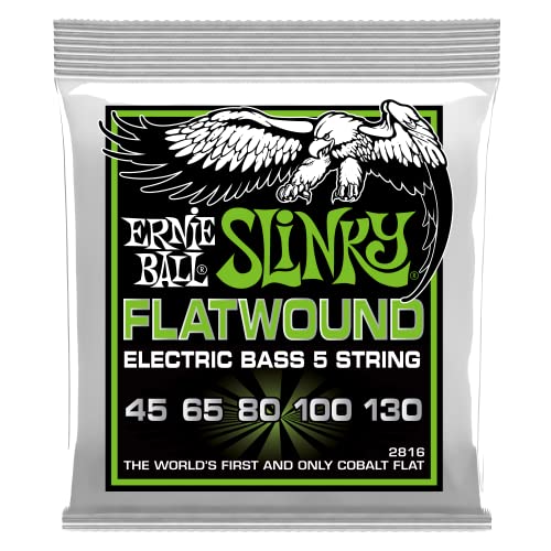 Ernie Ball 5-String Regular Slinky Flatwound Bass Guitar Strings, 45-130 Gauge (P02816)