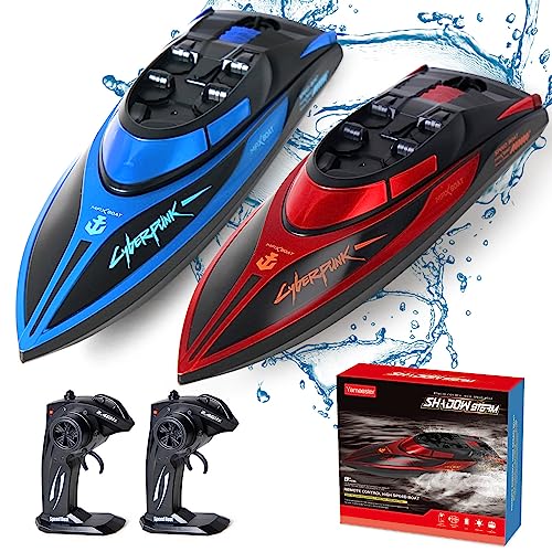 Yamaester RC Boat for Kids 2 Pack Remote Control Boats Night Glowing Toy Waterproof with Rechargable Battery Boat for Pools Lakes Play Gifts Boys Girls Adults
