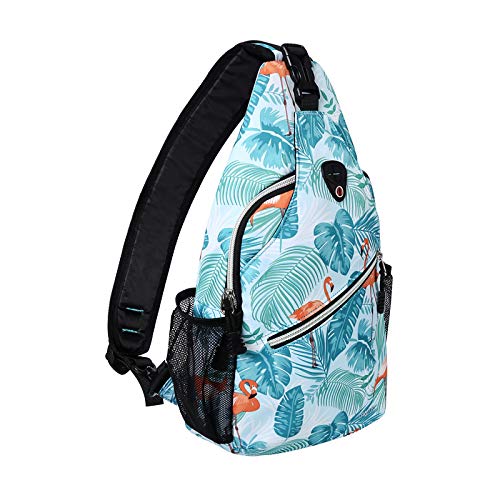 MOSISO Sling Backpack,Travel Hiking Daypack Pattern Rope Crossbody Shoulder Bag, Flamingo