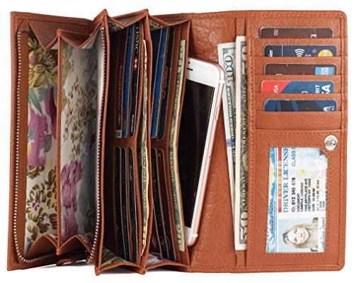Mou Meraki Women RFID Blocking Real Leather Bifold Wallets For Women-Shield Against Identity Theft (RUST)