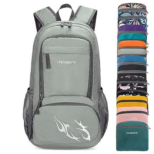 FENGDONG 35L Lightweight Foldable Waterproof Packable Travel Hiking Backpack Daypack for men women Grey