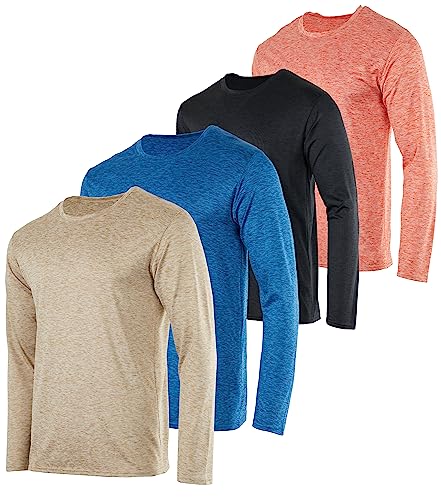 Real Essentials Mens Long Sleeve T-Shirt Fishing Swim Hiking Beach UV UPF SPF Sun Protection Workout Clothes Quick Dry Fit Gym Tee Shirt Athletic Active Running Sport Top Water, Set 12, XXL, Pack of 4