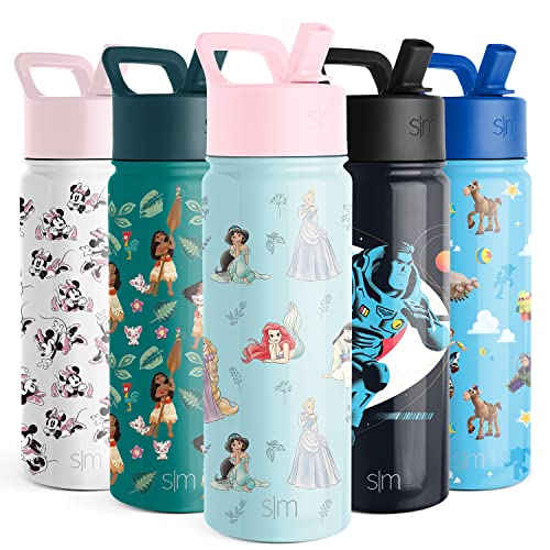 Simple Modern Disney Princesses Kids Water Bottle with Straw Lid | Reusable Insulated Stainless Steel Cup for Girls, School | Summit Collection | 18oz, Princesses Royal Beauty