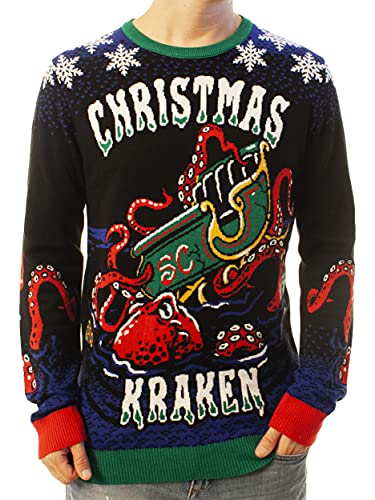 Ugly Christmas Party Unisex Ugly Christmas Sweater Christmas Kraken-Small Christmas Kraken Black