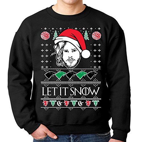 fresh tees Let It Snow Jon Snow Ugly Christmas Sweatshirt (Large, Black)