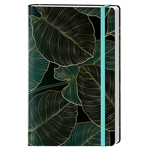 Huamxe Lined Journal Notebook, Hardcover for Women, Medium 5.7 x 8.4 in, 160 Pages Thick Paper, Cute Aesthetic Floral College Ruled Notebook Journaling Writing, Leaf, Hardcover-Cute Green Leaf
