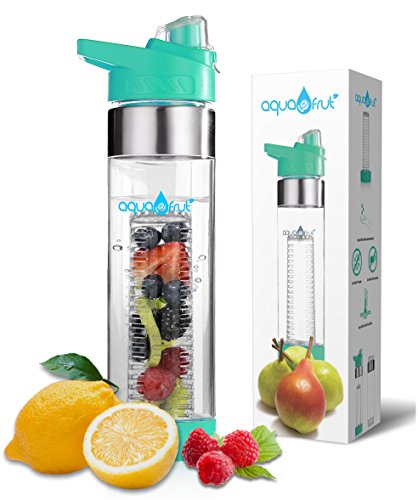 NEW AquaFrut Bottom Loading Fruit Infuser Water Bottle - BPA Free Tritan Plastic - Leak Proof - 24 OZ - Infusion Recipe eBook (Teal)