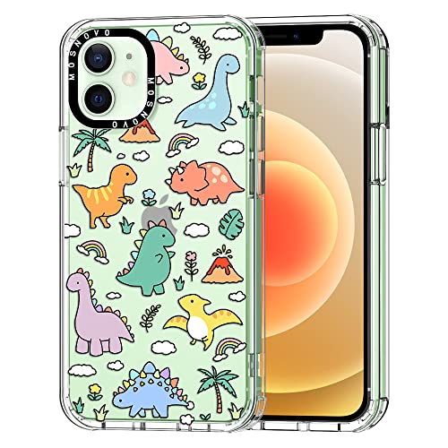 MOSNOVO for iPhone 12 & iPhone 12 Pro Case, [Buffertech 6.6 ft Drop Impact] [Anti Peel Off] Clear Shockproof TPU Protective Bumper Phone Cases Cover with Dinosaur Land Design