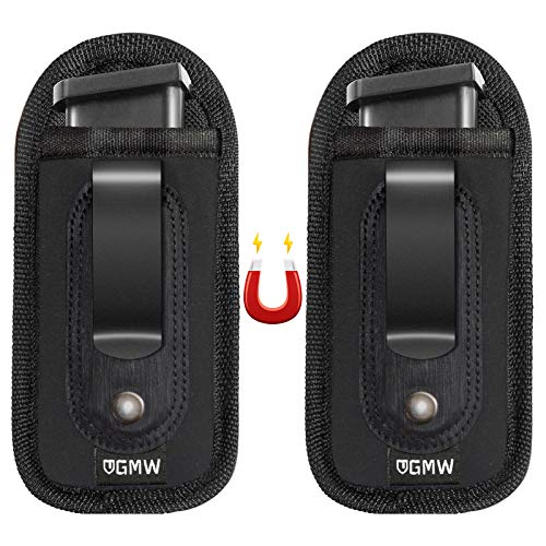 GMW Universal Magnetic IWB Magazine Holster [2-Pack] | Magazine Pouch for 9mm 1911 .380 .40 .45 Glock 17 19 43 M&P S&W | Pistol Mag Pouch for Single/Double Stack Handgun Magazines and Ammunition