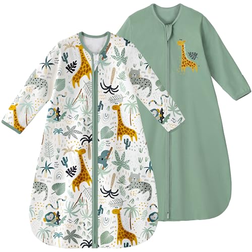 Yoofoss Baby Sleep Sack 6-12 Months Long Sleeve Wearable Blanket Baby 100% Cotton 2-Way Zipper 0.5 Tog Infants Sleeping Sack, Lightweight(Medium)