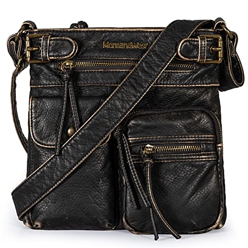 Montana West Crossbody Bag for Women Soft Leather Multi Pocket Shoulder Bags Vintage Women's Purses and Handbags Bronze Gift MWC-046BZ
