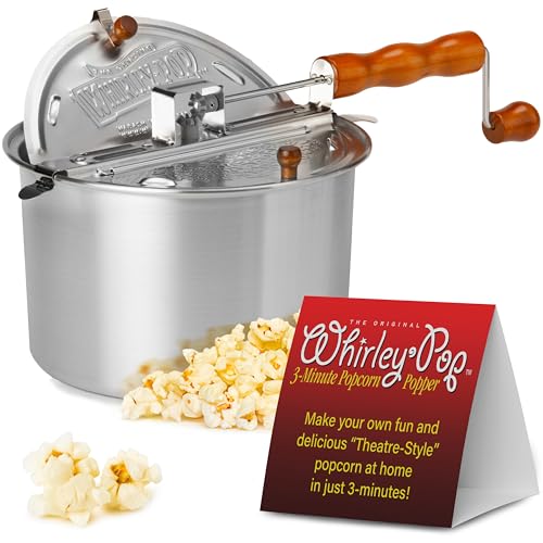 Original Whirley Pop Popcorn Maker - Wabash Valley Farms Gourmet Popcorn Popper, Aluminum Popcorn Pot With Nylon Gears, 3-Minute Stove Top Nostalgia Popcorn Maker (Silver)