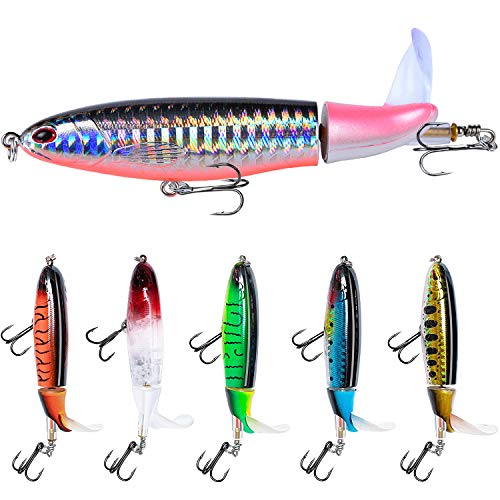 Fishing Gifts for Anglers Fishing Lure Set Bass with Topwater Floating Rotating Tail Artificial Hard Bait Fishing Lures with Box Swimbaits Slow Sinking Hard Lure Fishing Tackle Kits Lifelike (6PCS-A)