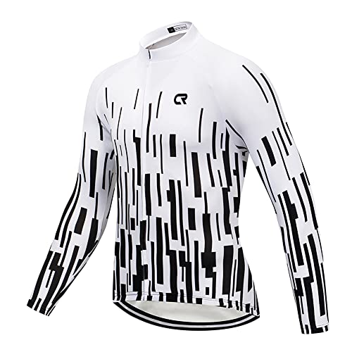 Coconut Ropamo CR Men's Long Sleeve Cycling Jersey with Zipper Pockets Bike Shirt Cycle Clothing Quick Dry Breathable (XL, Black Stripe)