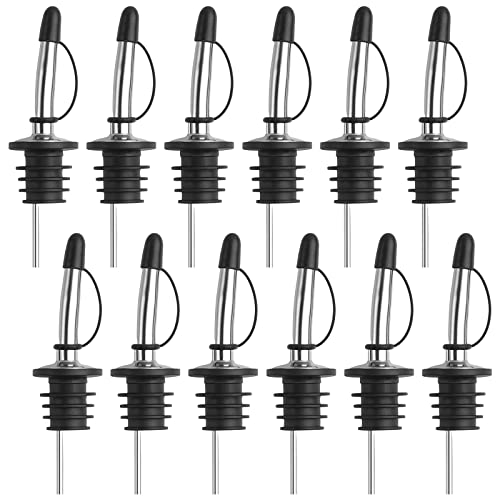 Pour Spout for Liquor Bottles - Vaincre 12 Pack Liquor Pour Spout, Pour Spouts with Rubber Dust Caps, Stainless Steel Tapered Speed Wine Pourers, Good As Olive Oil Spout, Bar Bartender Accessories