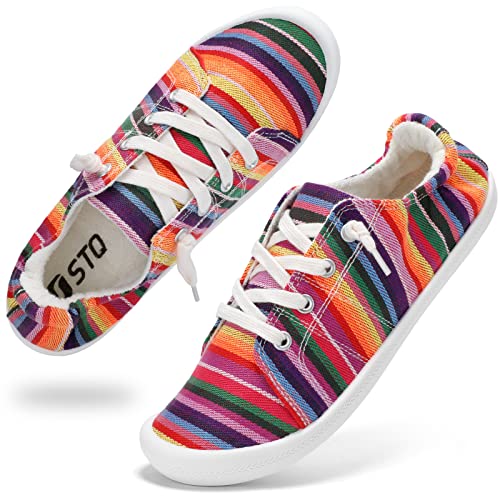 STQ Slip On Classic Sneakers for Women Comfy Casual Shoes Multi Stripe 6