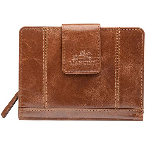 Mancini Casablanca Full Grain Leather RFID Secure Medium Clutch Wallet, Cognac 8700371-cg