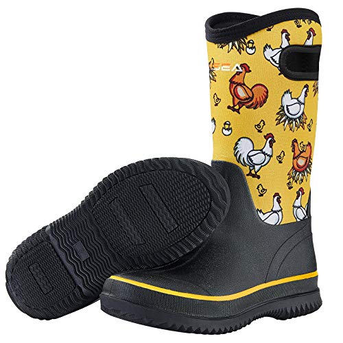 HISEA Rain Boots for Women Mid Calf Rubber Boots Waterproof Neoprene Insulated Barn Boots for Mud Working Gardening