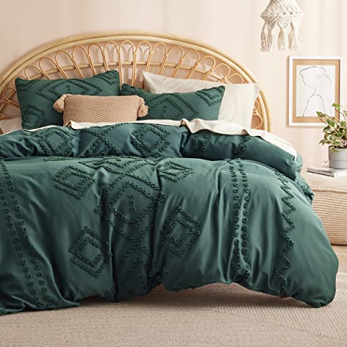 Bedsure Duvet Cover King - King Duvet Cover, Boho Bedding King for All Seasons, 3 Pieces, Chic Geometric Tufted Duvet Cover (Forest Green, King, 104'x90')