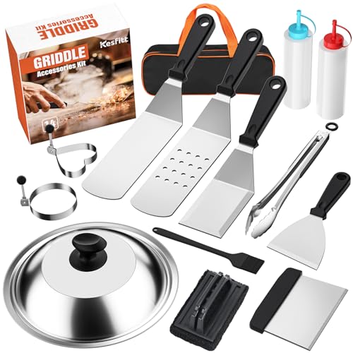 Blackstone Griddle Accessories Kit,14pcs Flat Top Grill Accessories Set for Blackstone and Camp Chef, Enlarged Spatulas, Basting Cover, Scraper, Tongs, Grill Spatula Kit for Outdoor BBQ
