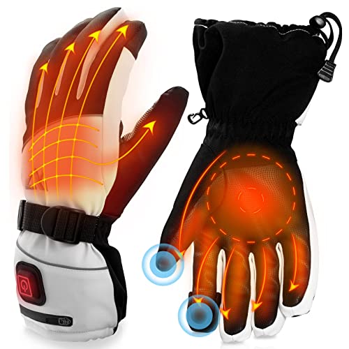 AKASO Heated Gloves for Men Women, Electric Heated Ski Gloves with 3 Heating Modes, Thermal Insulation Winter with Rechargeable Battery-Overheating Protection- Best Gift, Black&White(S)