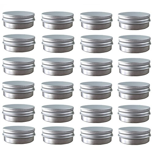 24 Pack (2 Oz/60ml) Screw Top Round Aluminum Tin Cans, Metal Tin Storage Jar Containers with Screw Cap for Lip Balm, Cosmetic, Candles, Salve, Make Up, Eye Shadow, Powder, Tea